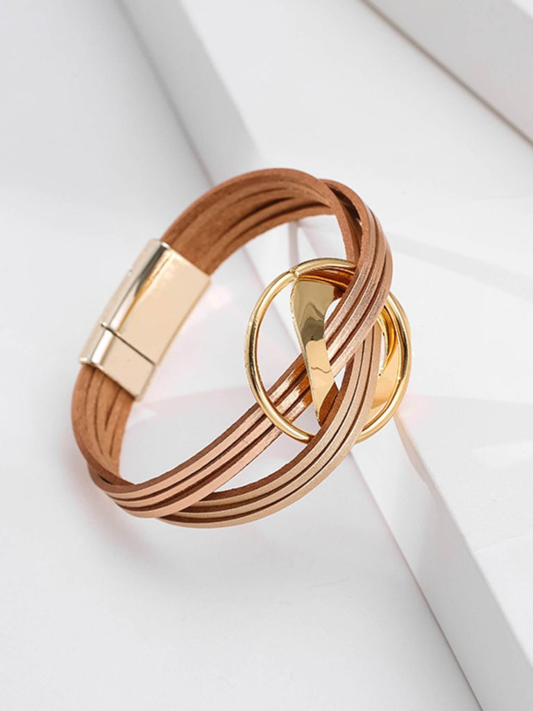 Bracelet cuir multirangs, magnétique, femme, style bohème, large, coloré, modèle Odylle - Bracelet - Rose