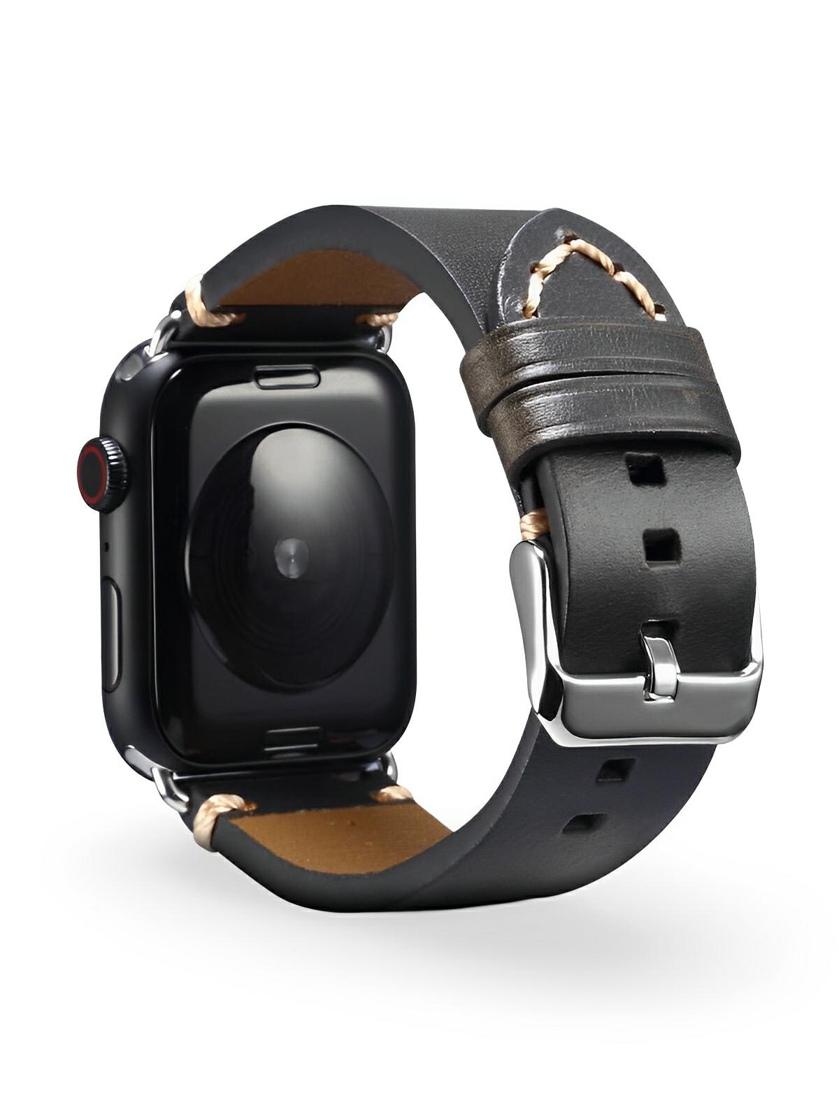 Bracelet cuir pleine fleur Apple Watch, acier inoxydable, aux coutures apparentes, modèle Josselin - Bracelet Apple Watch - Marron 38 à 42mm