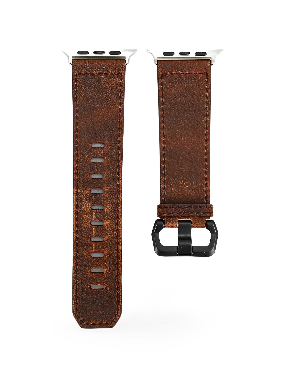 Bracelet cuir vintage Apple Watch, véritable cuir, boucle métallique, compatible toutes séries, modèle Damio - Bracelet Apple Watch - Marron 38 à 42mm
