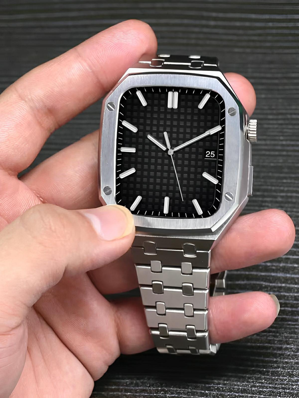 Bracelet en acier pour Apple Watch, élégance et caractère, design luxueux, modèle Achille - Bracelet Apple Watch - Argent 40 mm