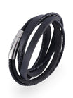 Bracelet en cuir multi - rangs homme, fermeture magnétique, style moderne, modèle Guibert - Bracelet - Noir S