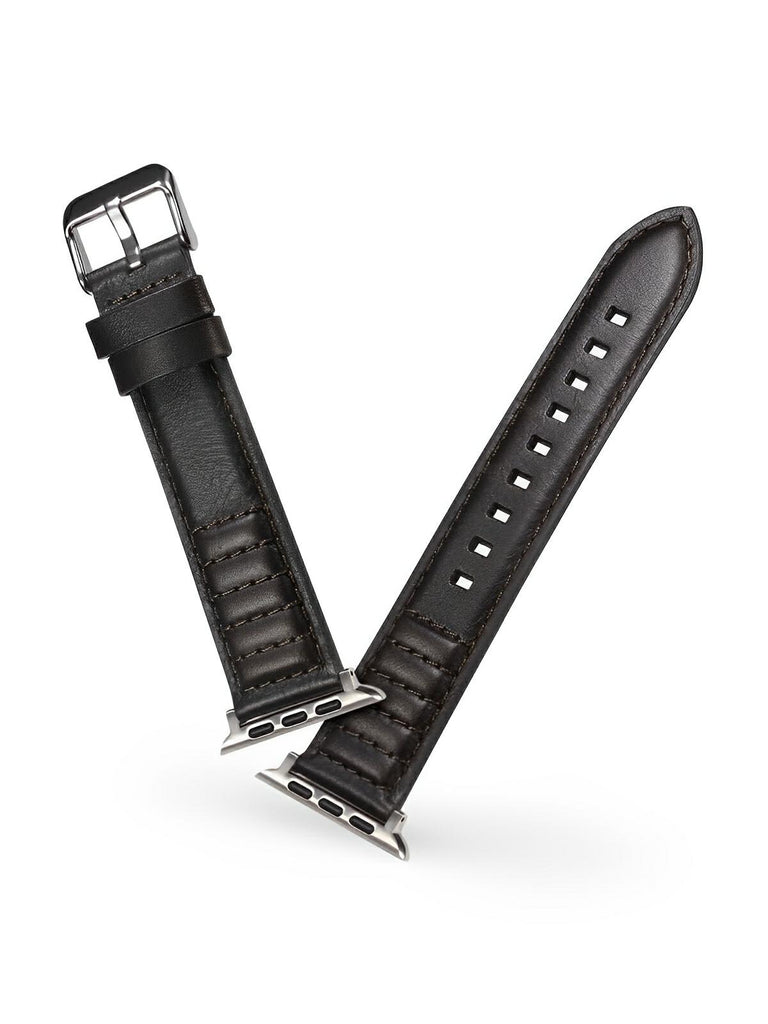 Bracelet en cuir pleine fleur Apple Watch, boucle acier inoxydable, ajustable, modèle Tovin - Bracelet Apple Watch - Noir 38 à 42mm