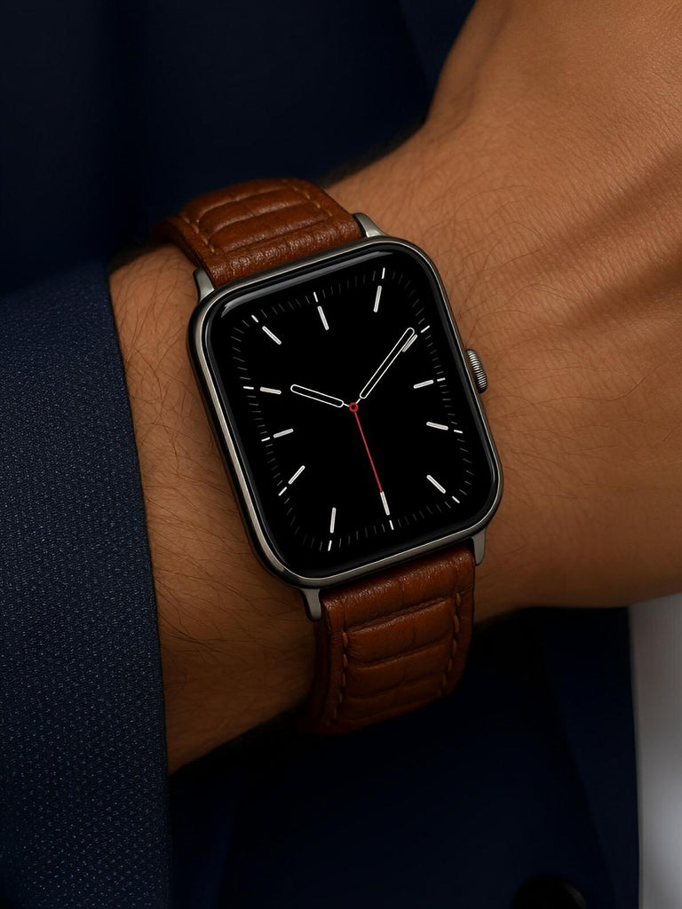 Bracelet en cuir pleine fleur Apple Watch, boucle acier inoxydable, ajustable, modèle Tovin - Bracelet Apple Watch - Marron 38 à 42mm