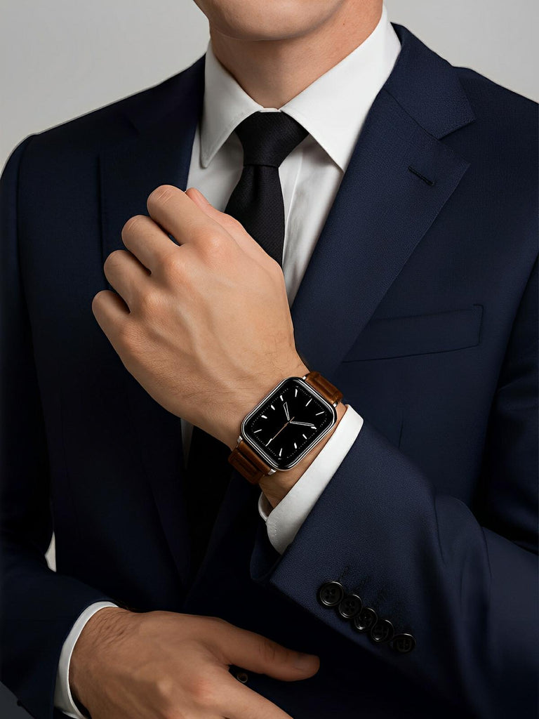 Bracelet en cuir pleine fleur Apple Watch, boucle acier inoxydable, ajustable, modèle Tovin - Bracelet Apple Watch - Marron 38 à 42mm