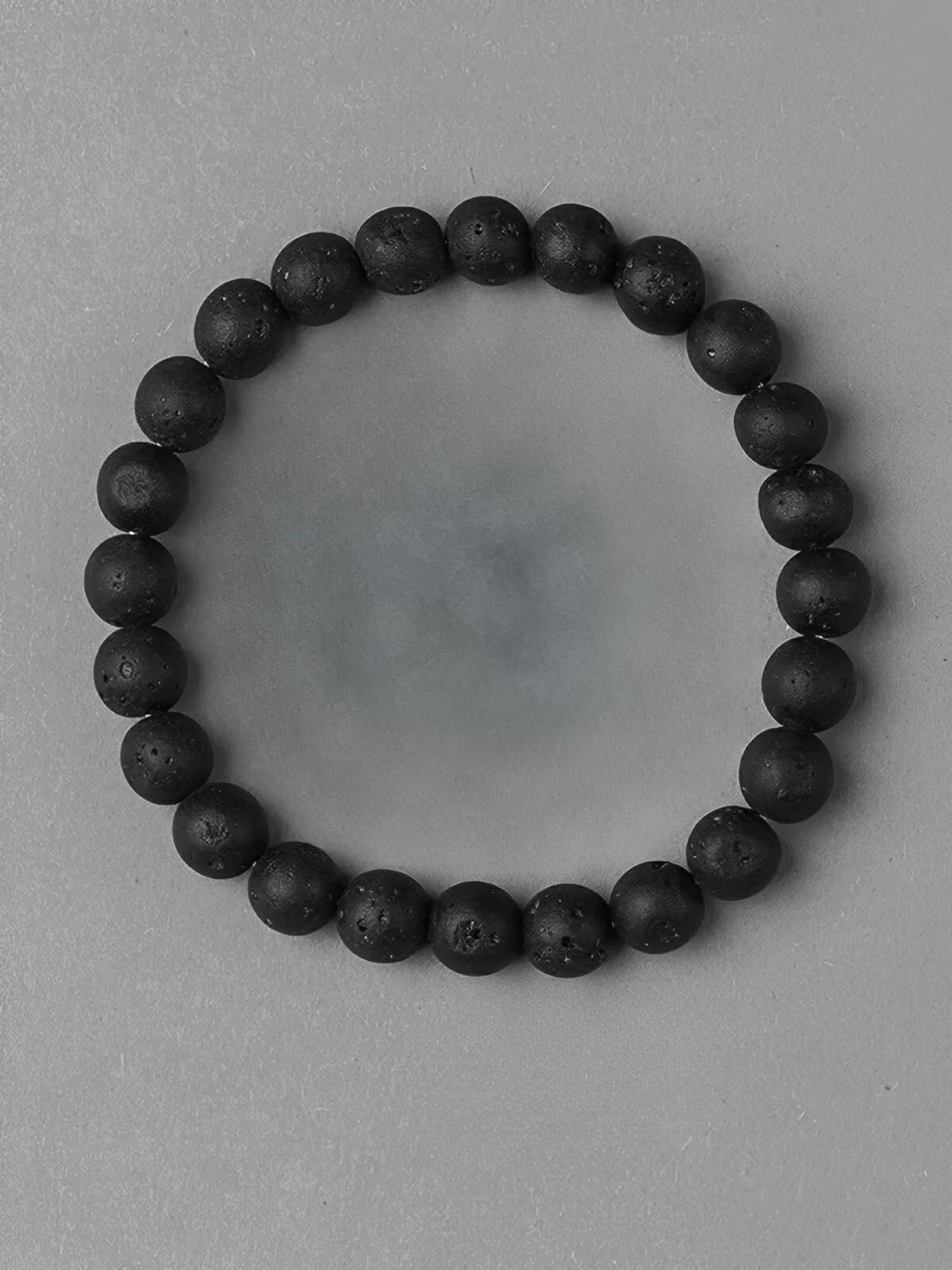 Bracelet en pierres naturelles, élastique, au style précieux et indispensable, modèle Lome - Bracelet - Pierre volcanique S