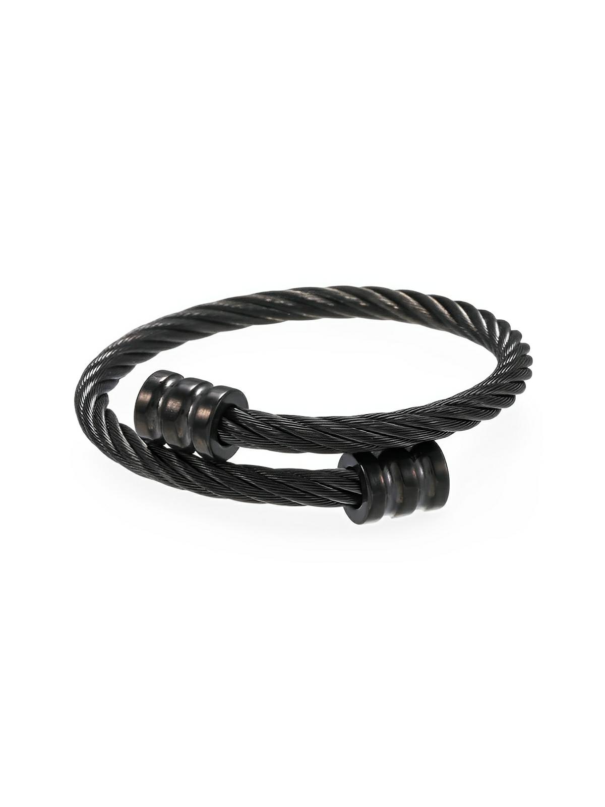 Bracelet femme acier inoxydable, bijou enroulé géométrique, design chic, accessoire Y2K, style affirmé, modèle Anastasie - Bracelet - Noir