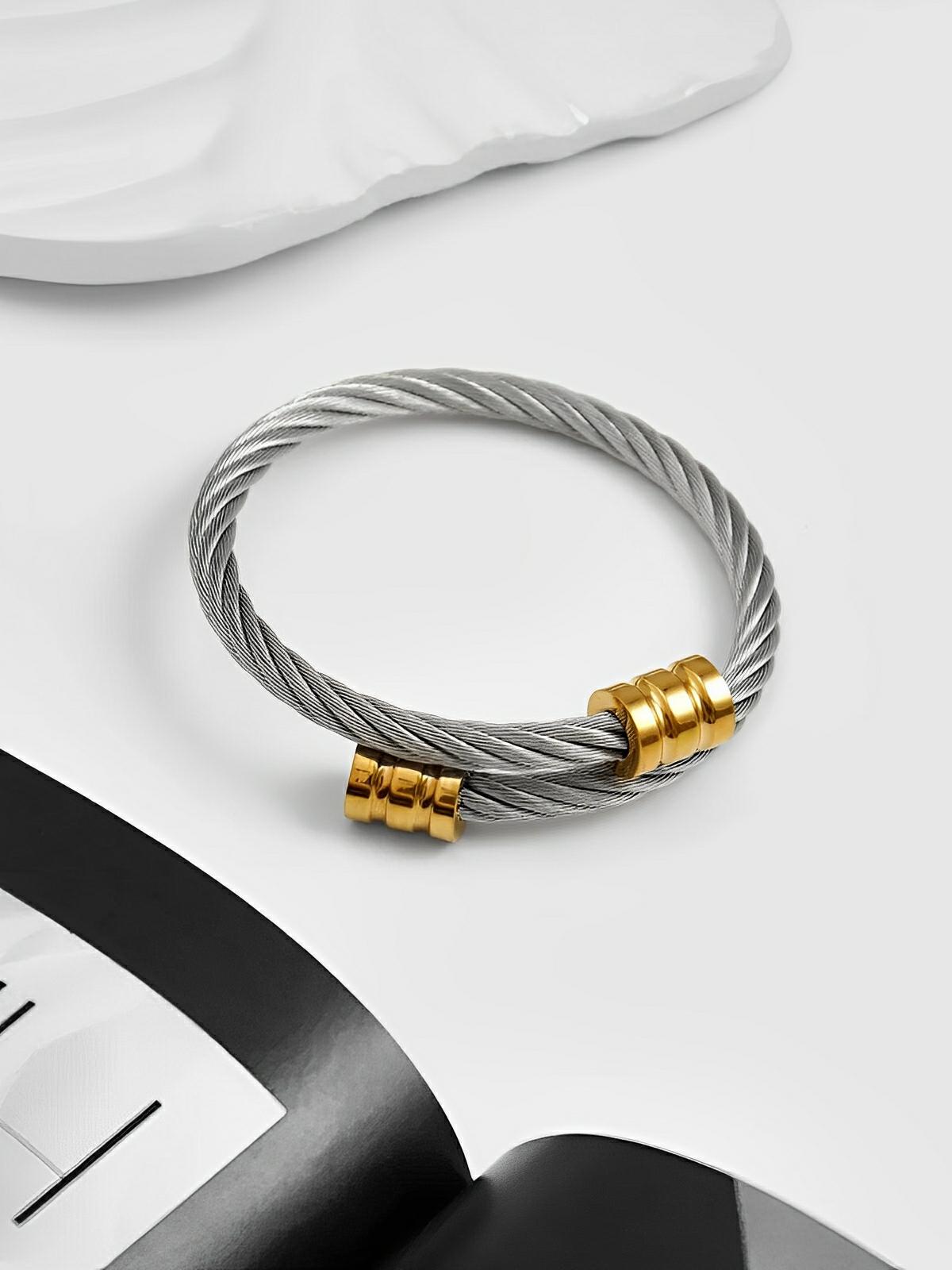 Bracelet femme acier inoxydable, bijou enroulé géométrique, design chic, accessoire Y2K, style affirmé, modèle Anastasie - Bracelet - Argent et or