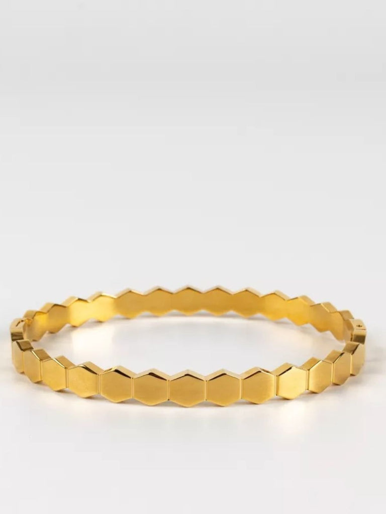 Bracelet femme acier titane, design nid d’abeille, style géométrique, finition dorée, bijou minimaliste, modèle Paoline - Bracelet - Doré