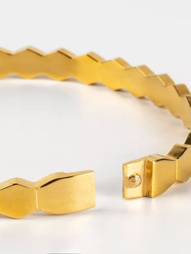 Bracelet femme acier titane, design nid d’abeille, style géométrique, finition dorée, bijou minimaliste, modèle Paoline - Bracelet - Doré