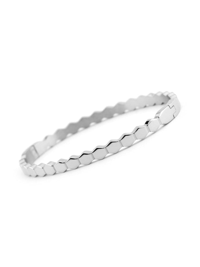 Bracelet femme acier titane, design nid d’abeille, style géométrique, finition dorée, bijou minimaliste, modèle Paoline - Bracelet - Argenté