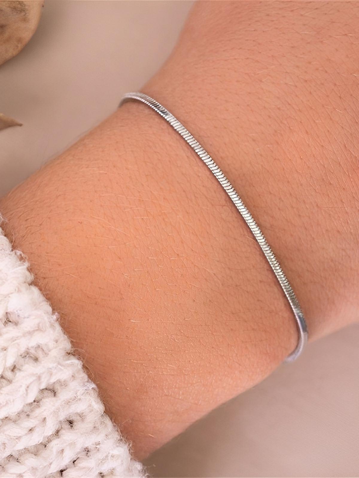 Bracelet fin serpent, acier inoxydable, plaqué or, unisexe, modèle Lydia - Bracelet - Argent XS