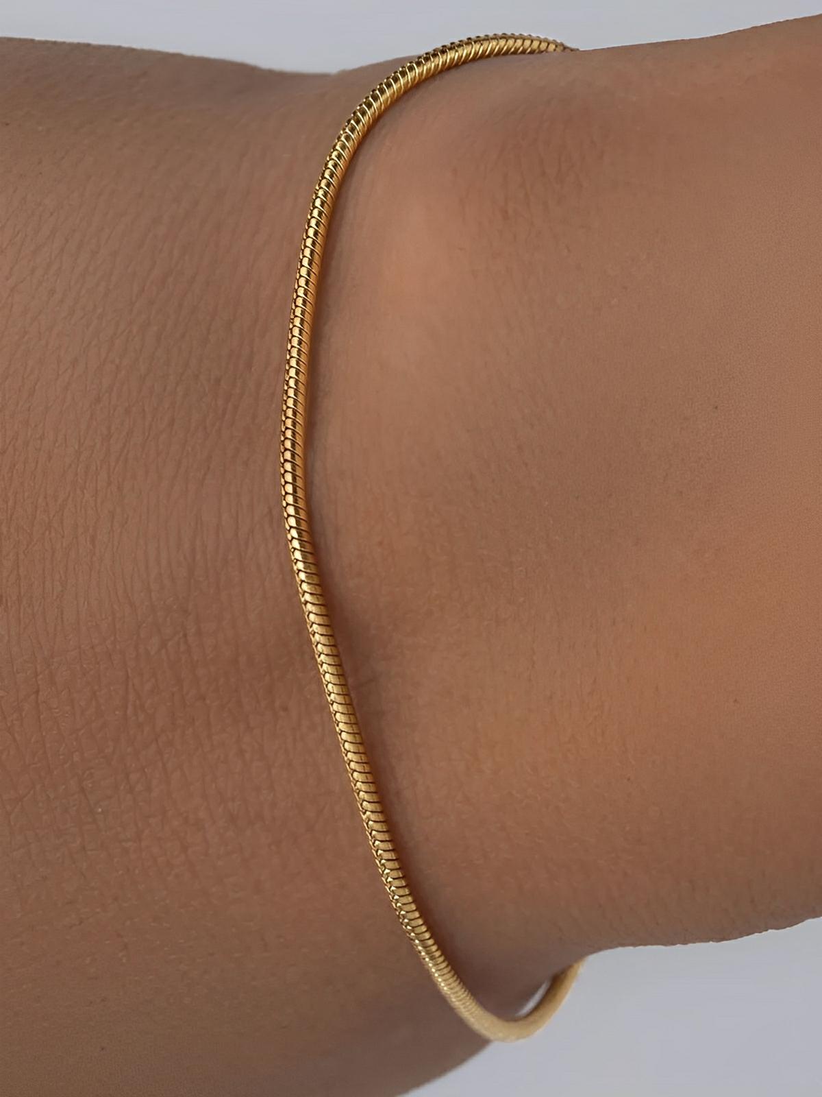 Bracelet fin serpent, acier inoxydable, plaqué or, unisexe, modèle Lydia - Bracelet - Or XS