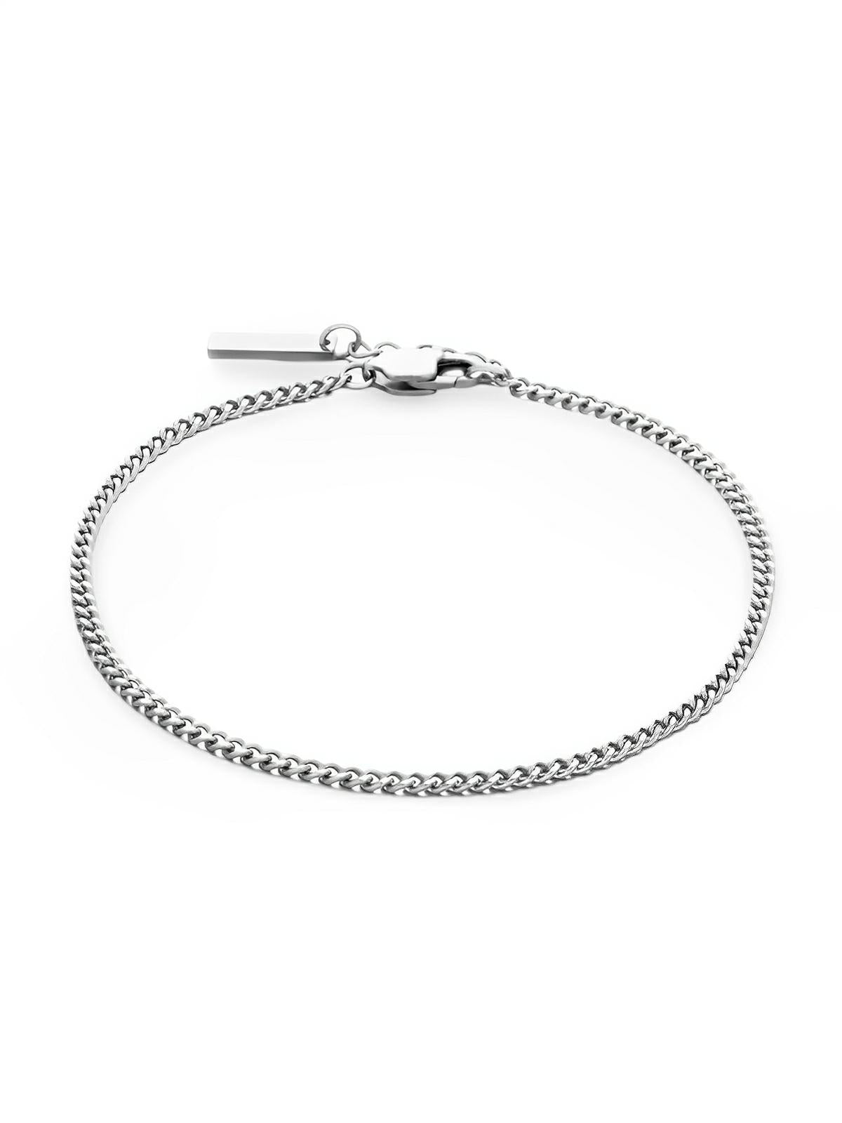 Bracelet homme, acier inoxydable, chaîne cubaine, waterproof, style minimaliste, modèle Éthan - Bracelet - Argent XS