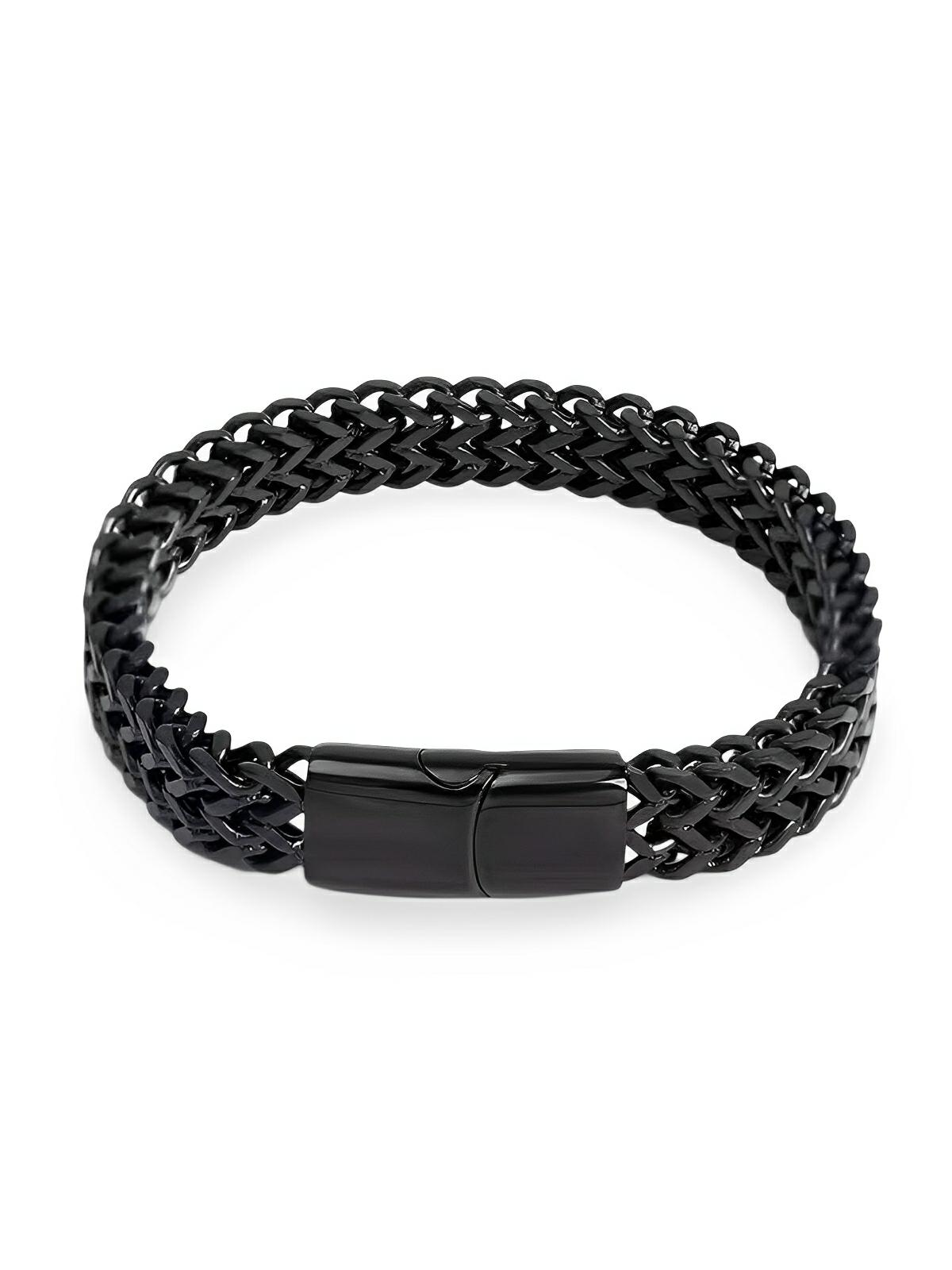 Bracelet homme acier inoxydable, double maille, fermoir magnétique, design moderne, modèle Elme - Bracelet - Noir S