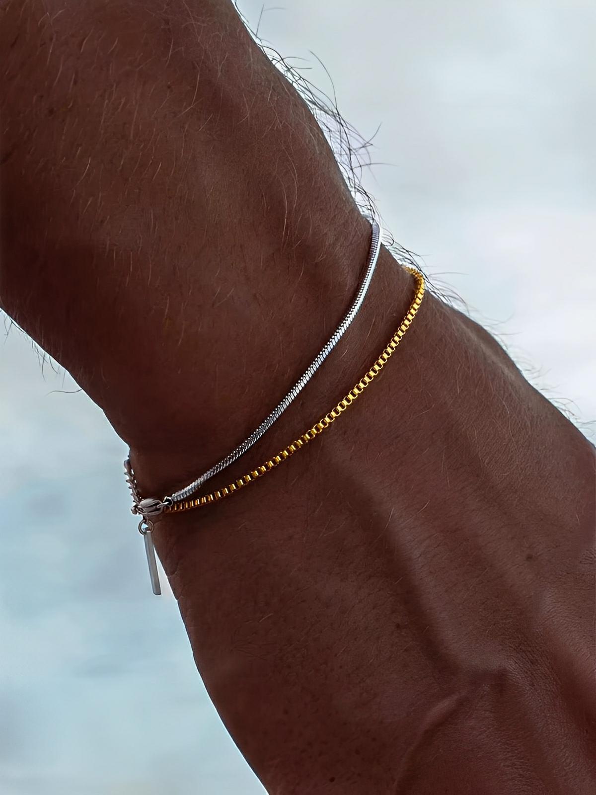 Bracelet homme en acier inoxydable, chaîne serpent, style urbain, bijou minimaliste, modèle Romario - Bracelet - Argent XS