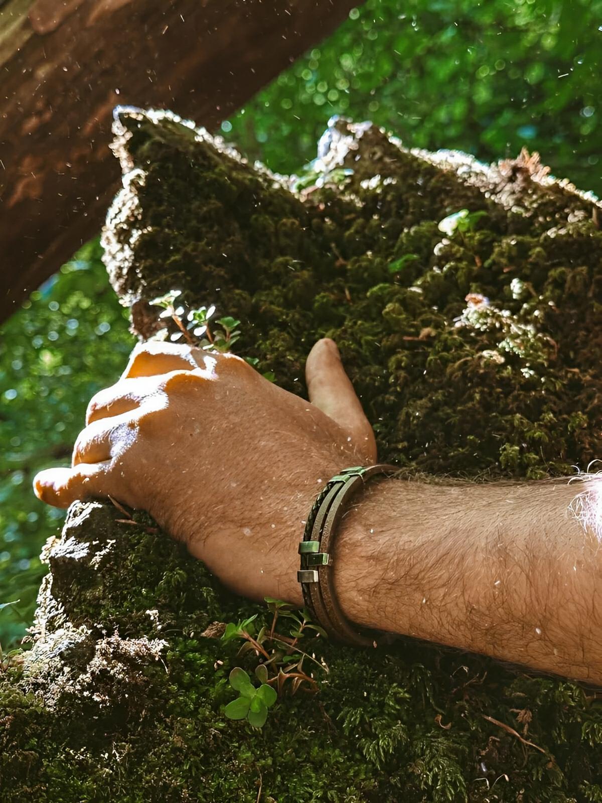 Bracelet homme en cuir, acier inoxydable, design moderne et naturel, modèle Daryl - Bracelet - Marron S