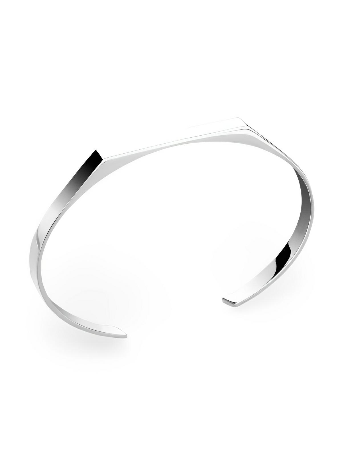 Bracelet jonc rigide géométrique, en acier inoxydable, finition miroir, minimaliste, modèle Dako - Bracelet - Argent S - M