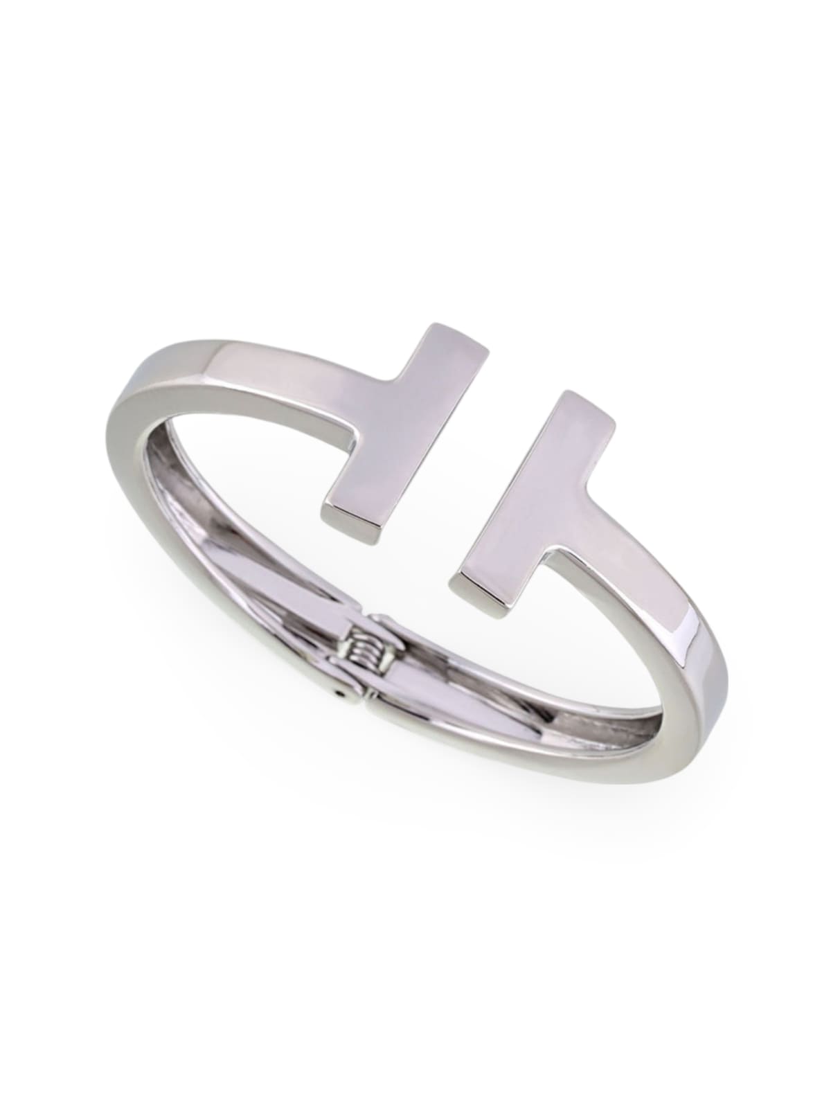 Bracelet jonc T, métal argenté, style géométrique, design massif, modèle Dora - Bracelet - Argent