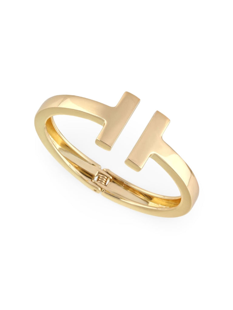 Bracelet jonc T, métal argenté, style géométrique, design massif, modèle Dora - Bracelet - Or