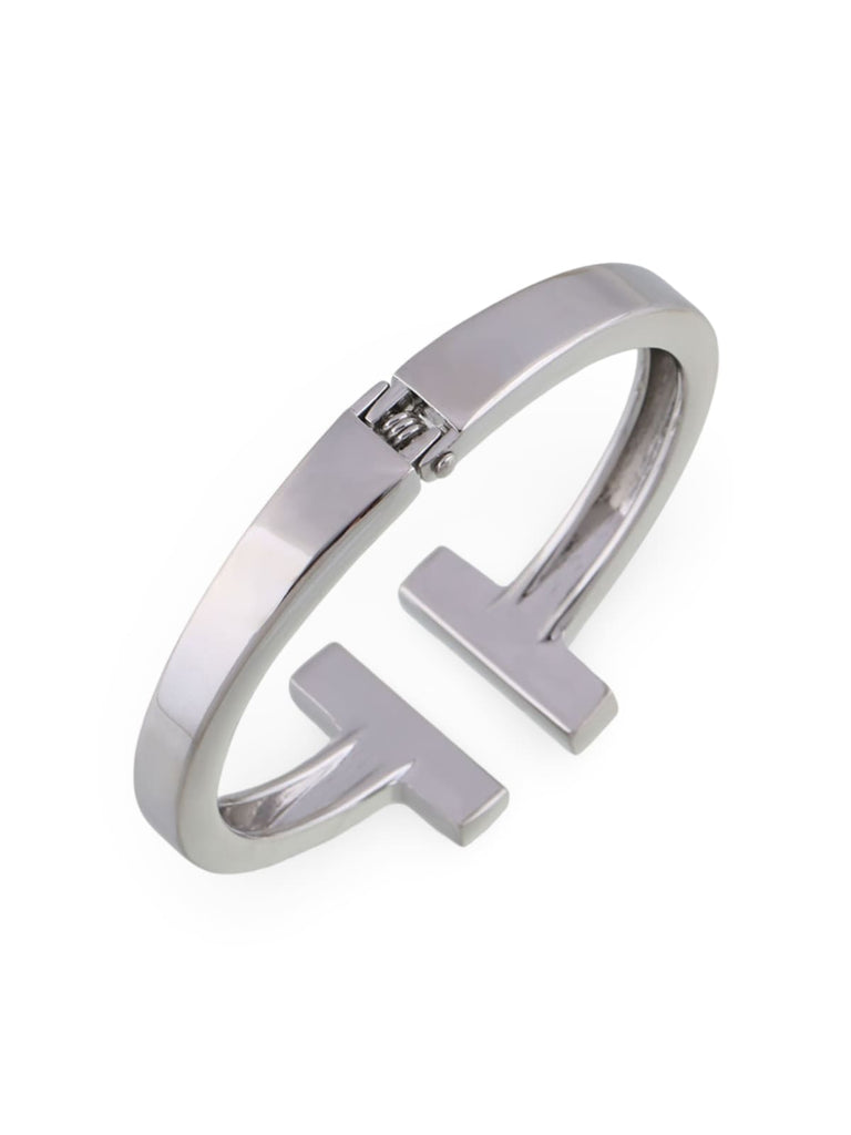 Bracelet jonc T, métal argenté, style géométrique, design massif, modèle Dora - Bracelet - Argent