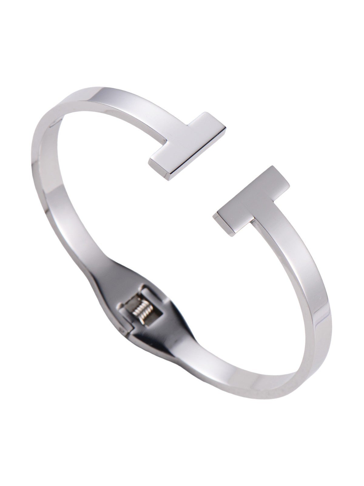 Bracelet jonc T, métal argenté, style géométrique, design massif, modèle Dora - Bracelet - Argent