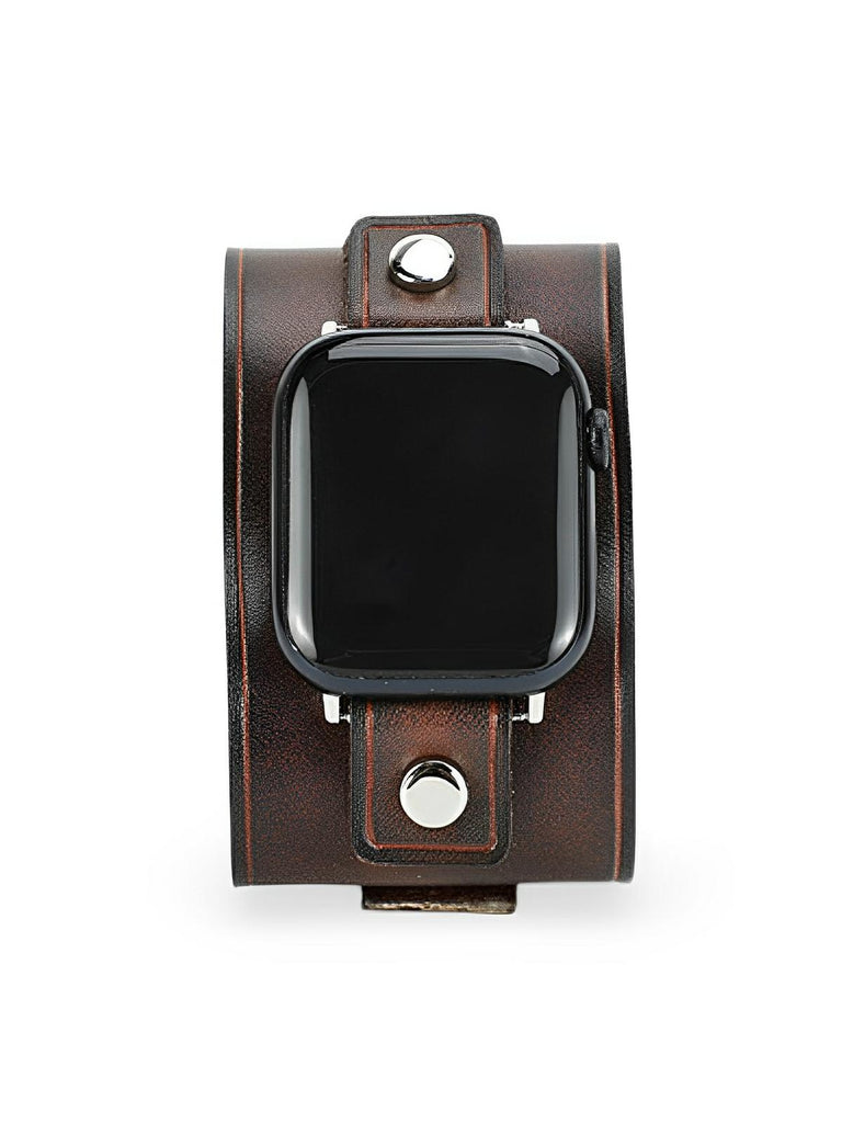 Bracelet large cuir Apple Watch, sangle vintage, cuir pleine fleur, design rétro, modèle Célian - Bracelet Apple Watch - Café 38 à 42mm