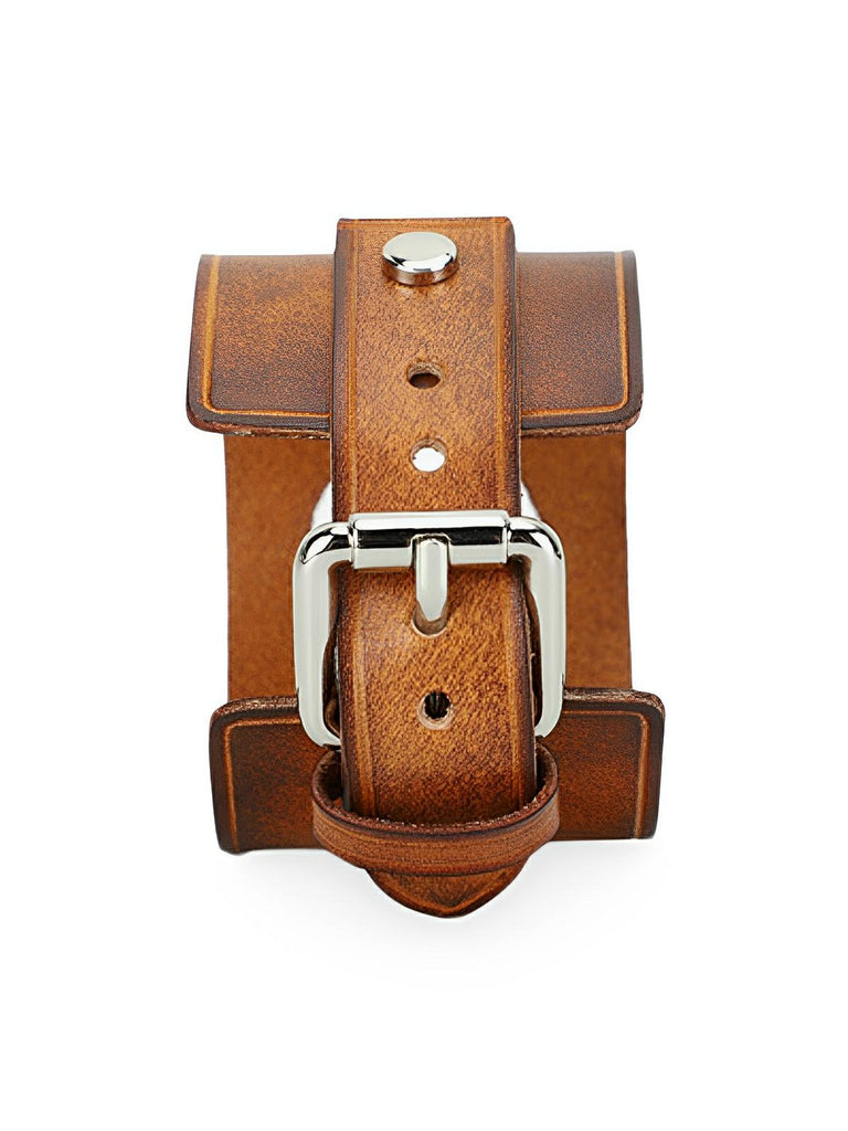 Bracelet large cuir Apple Watch, sangle vintage, cuir pleine fleur, design rétro, modèle Célian - Bracelet Apple Watch - Camel 38 à 42mm