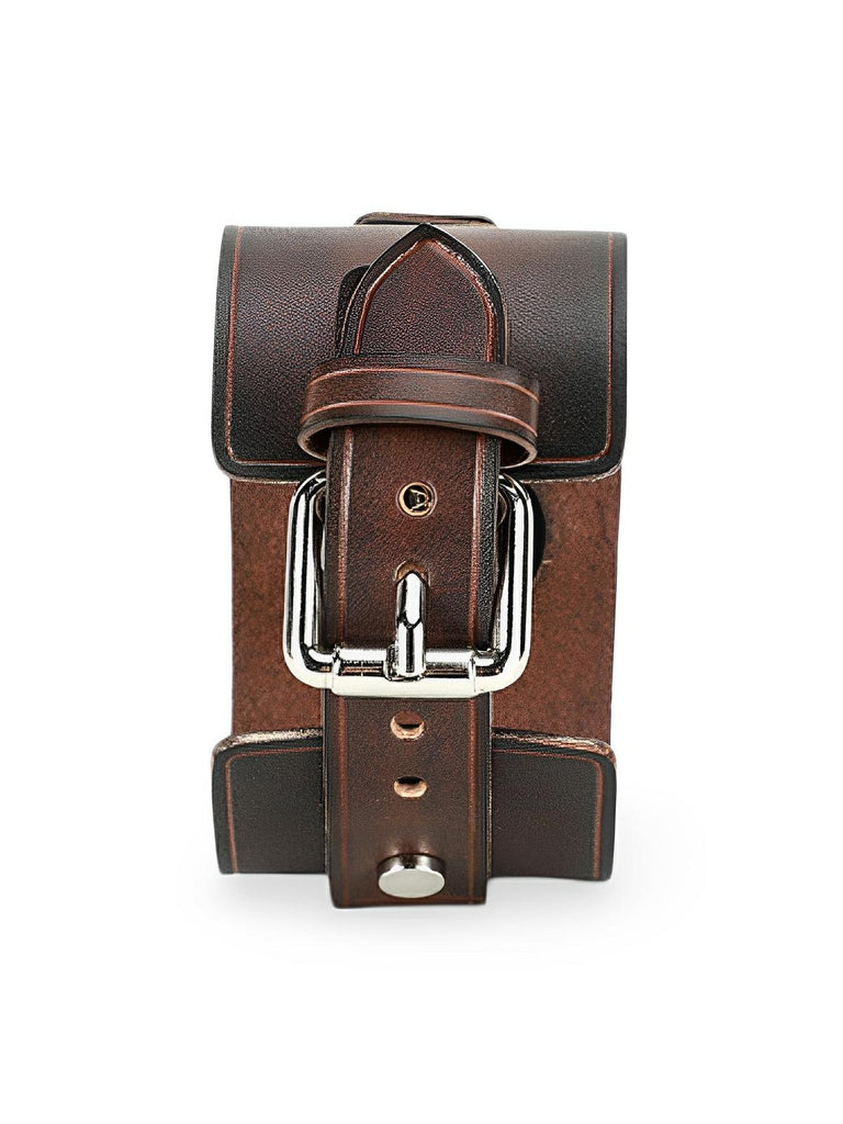 Bracelet large cuir Apple Watch, sangle vintage, cuir pleine fleur, design rétro, modèle Célian - Bracelet Apple Watch - Café 38 à 42mm