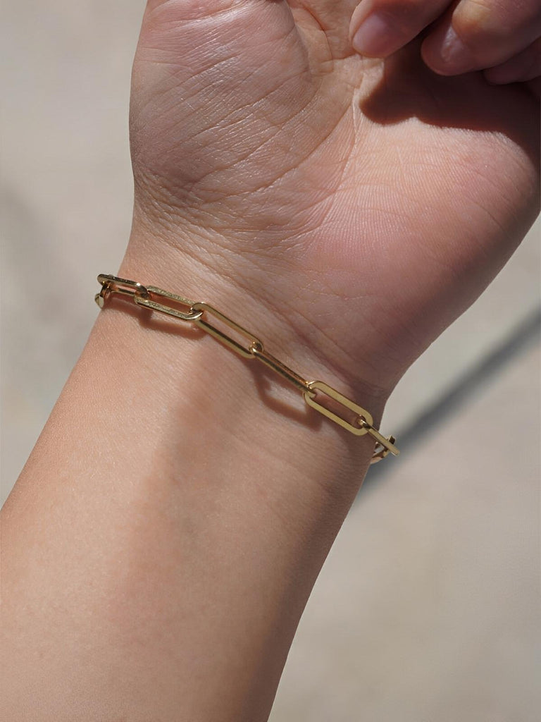 Bracelet maille forçat allongée, en acier inoxydable, style minimaliste, design unisexe, modèle Tiphaine - Bracelet - Or 18 cm