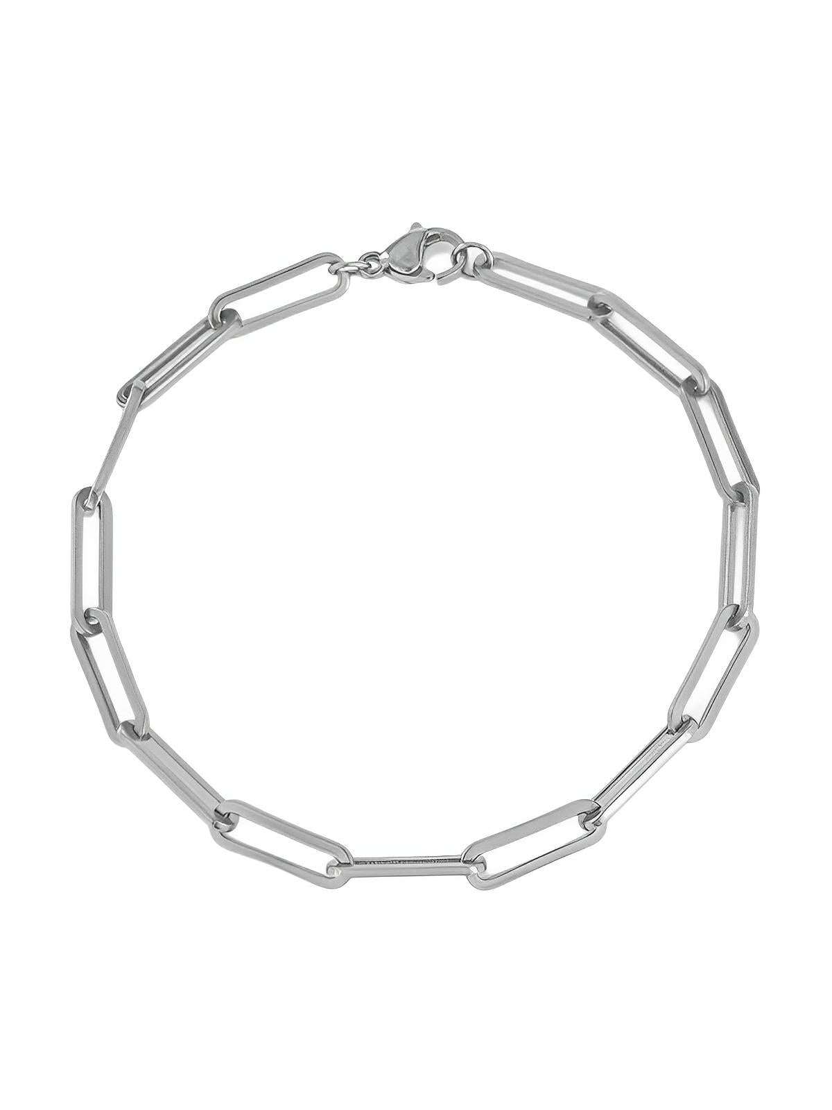 Bracelet maille forçat allongée, en acier inoxydable, style minimaliste, design unisexe, modèle Tiphaine - Bracelet - Argent 18 cm