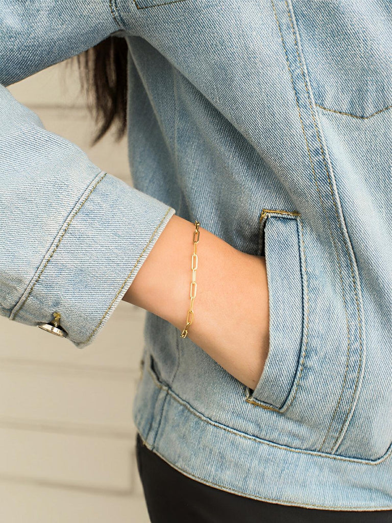 Bracelet maille forçat allongée, en acier inoxydable, style minimaliste, design unisexe, modèle Tiphaine - Bracelet - Or 18 cm