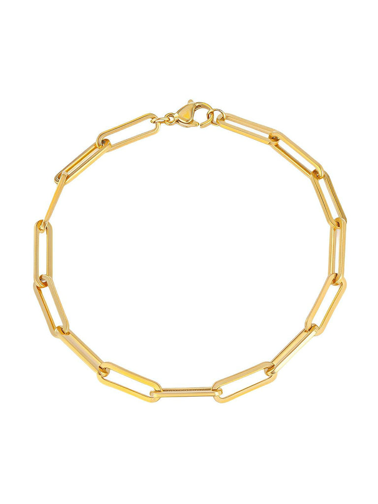 Bracelet maille forçat allongée, en acier inoxydable, style minimaliste, design unisexe, modèle Tiphaine - Bracelet - Or 18 cm