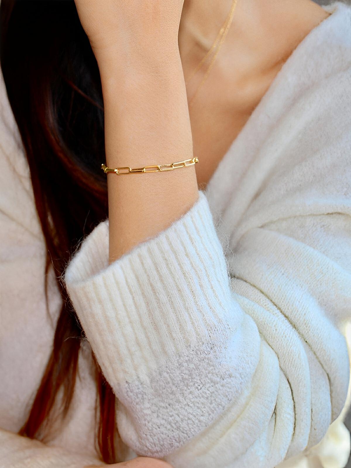 Bracelet maille forçat allongée, en acier inoxydable, style minimaliste, design unisexe, modèle Tiphaine - Bracelet - Or 18 cm