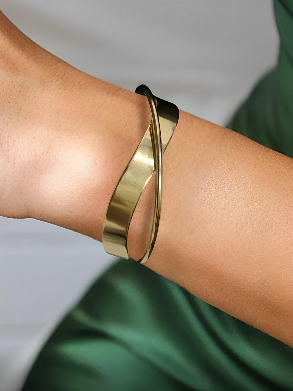 Bracelet ouvert acier, design irrégulier, style géométrique, minimaliste, OL moderne, mode urbaine, modèle Olympe - Bracelet - Or