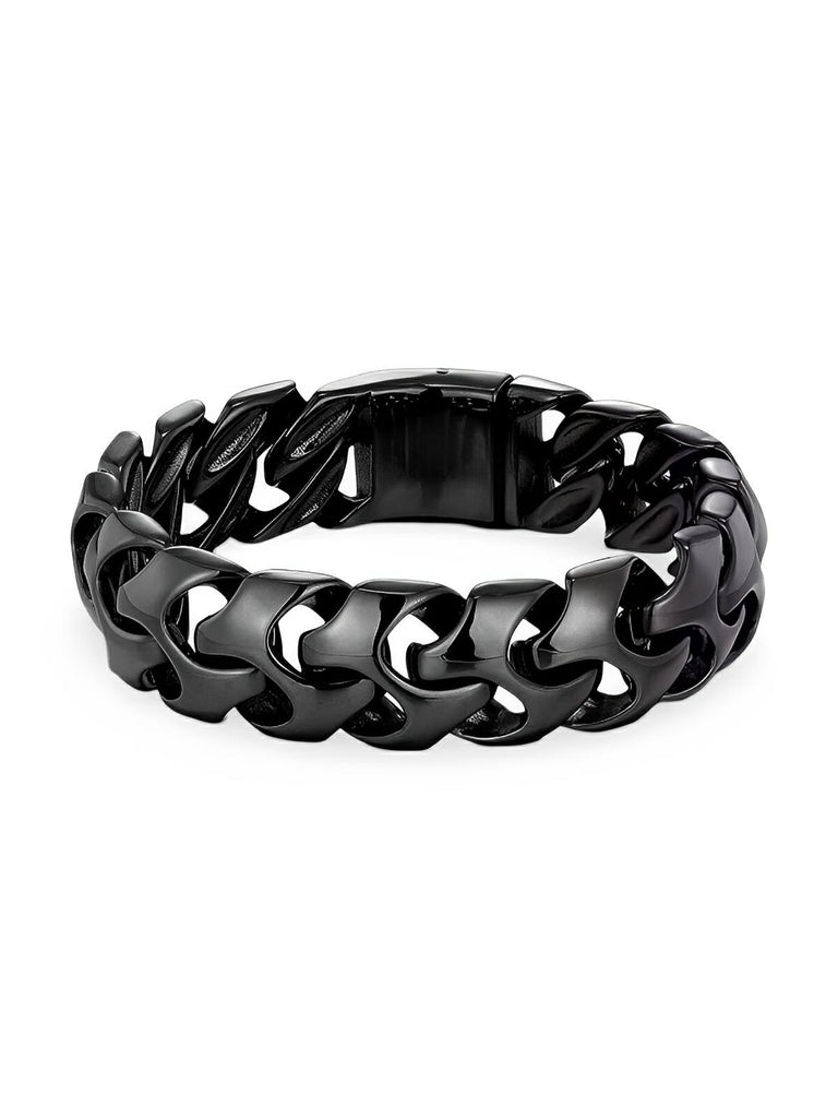 Bracelet pour homme en acier inoxydable, chaîne épaisse, design robuste, style urbain, modèle Tanguy - Bracelet - Noir S
