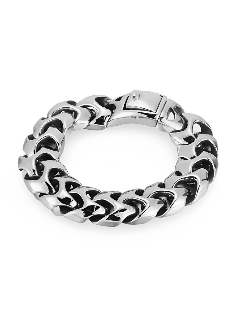 Bracelet pour homme en acier inoxydable, chaîne épaisse, design robuste, style urbain, modèle Tanguy - Bracelet - Argent S