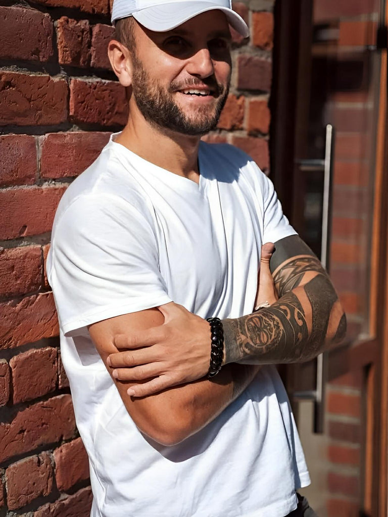 Bracelet pour homme en acier inoxydable, chaîne épaisse, design robuste, style urbain, modèle Tanguy - Bracelet - Noir S