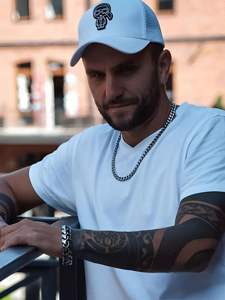 Bracelet pour homme en acier inoxydable, chaîne épaisse, design robuste, style urbain, modèle Tanguy - Bracelet - Argent S