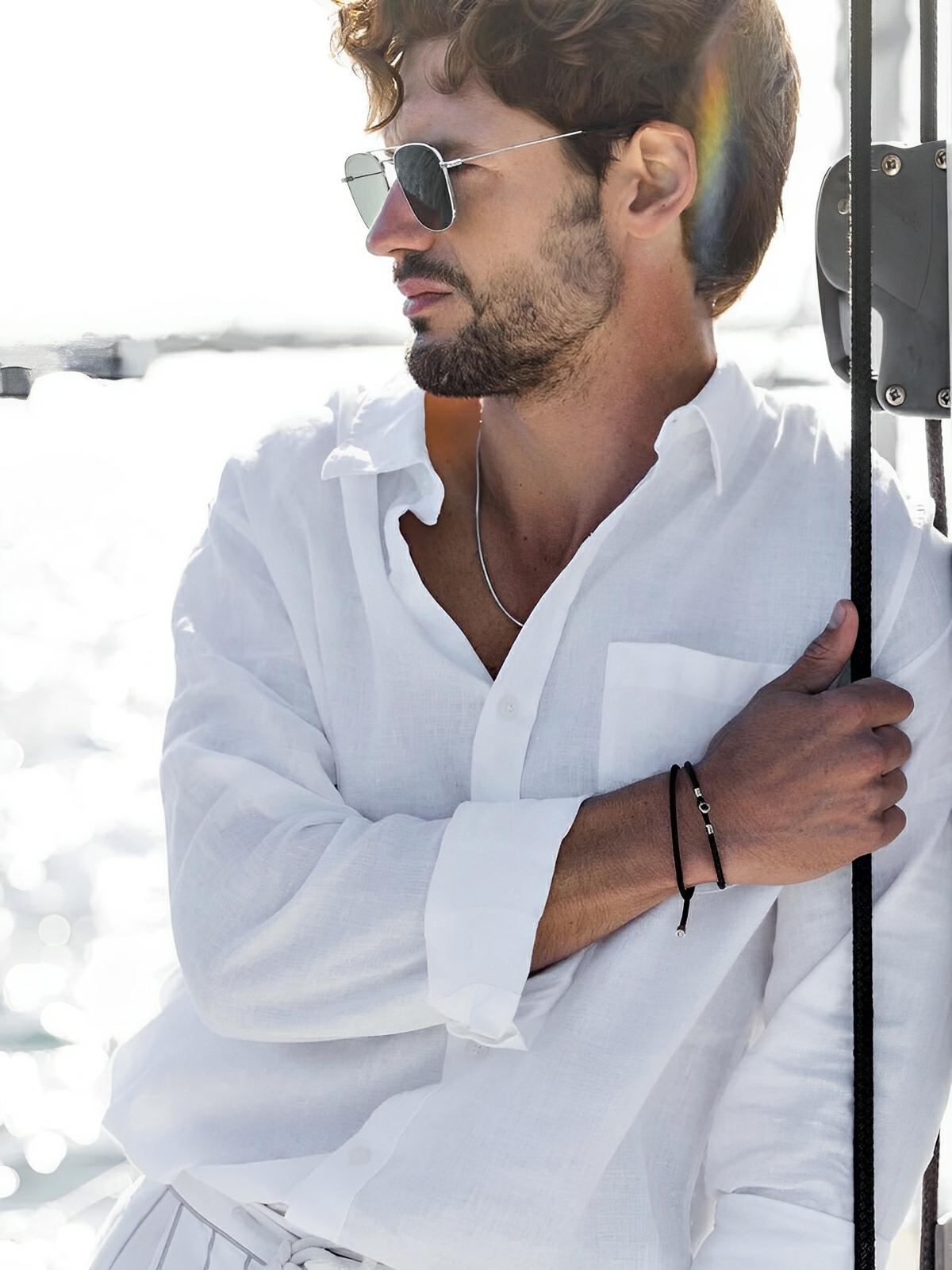 Bracelet pour homme en cuir tressé, discret et raffiné, résistant à toutes épreuves, modèle Madéo - Bracelet - Noir et argent S