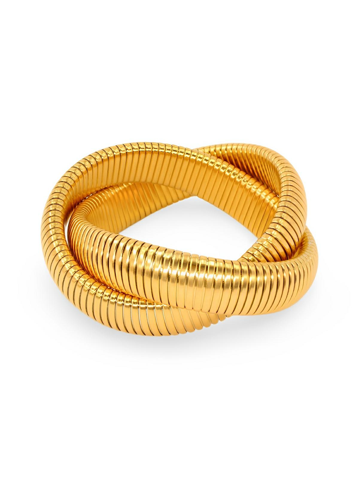 Bracelet serpent acier doré, bracelet double tour élastique, bijou serpent 18K, bracelet sans fermoir, jonc serpent souple, modèle Petra - Bracelet - Or