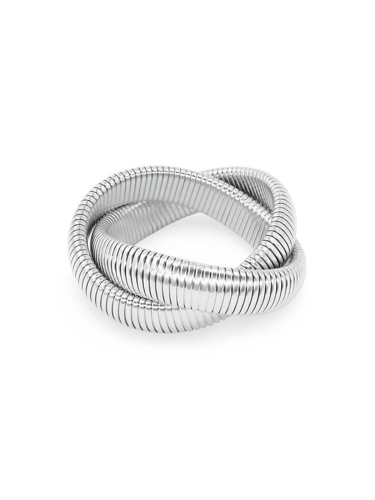 Bracelet serpent acier doré, bracelet double tour élastique, bijou serpent 18K, bracelet sans fermoir, jonc serpent souple, modèle Petra - Bracelet - Or