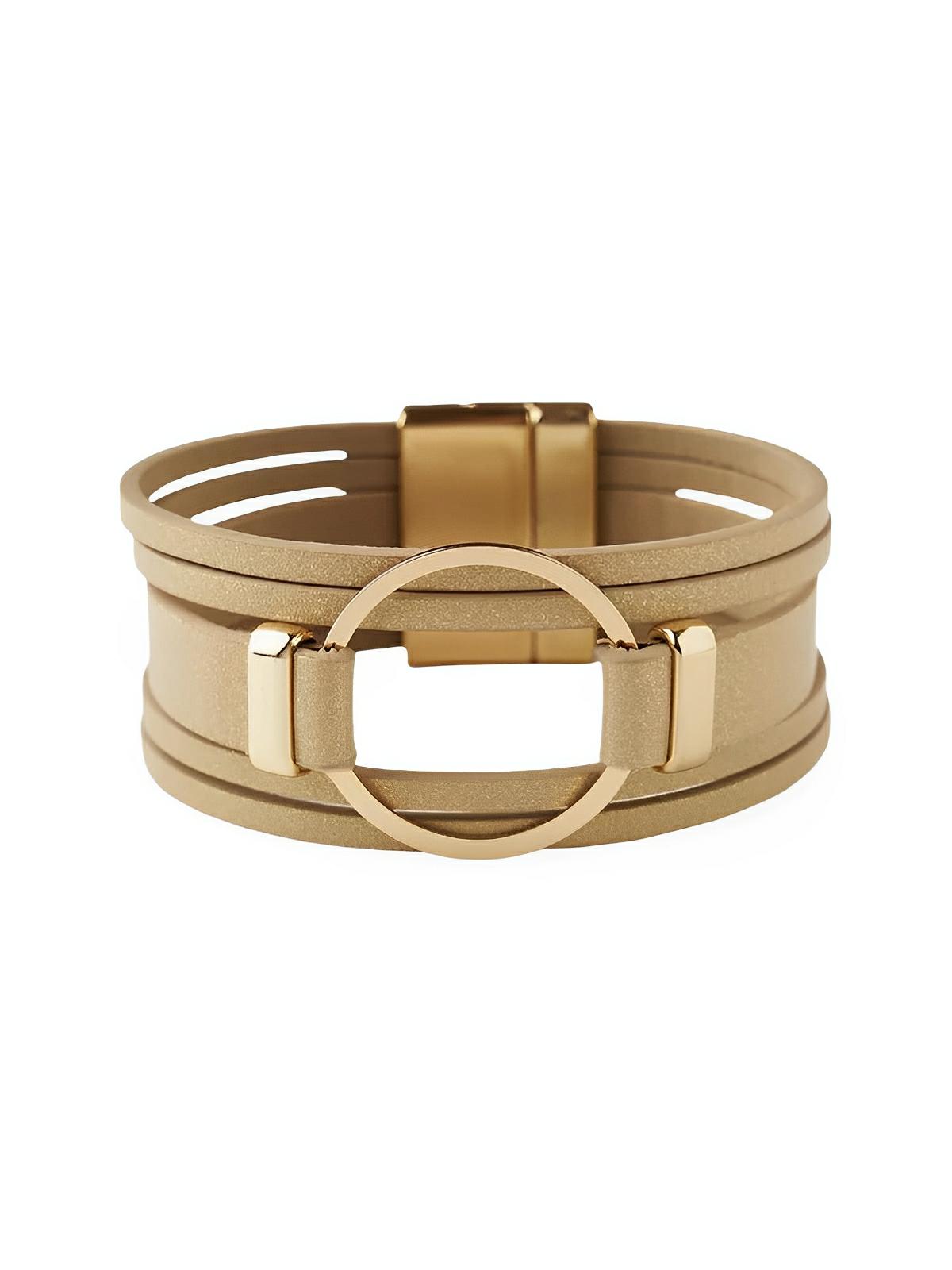 Bracelet simili vegan tressé magnétique, bijou femme tendance, accessoire ajustable, fermoir aimanté, style urbain, modèle Amezia - Bracelet - Kaki