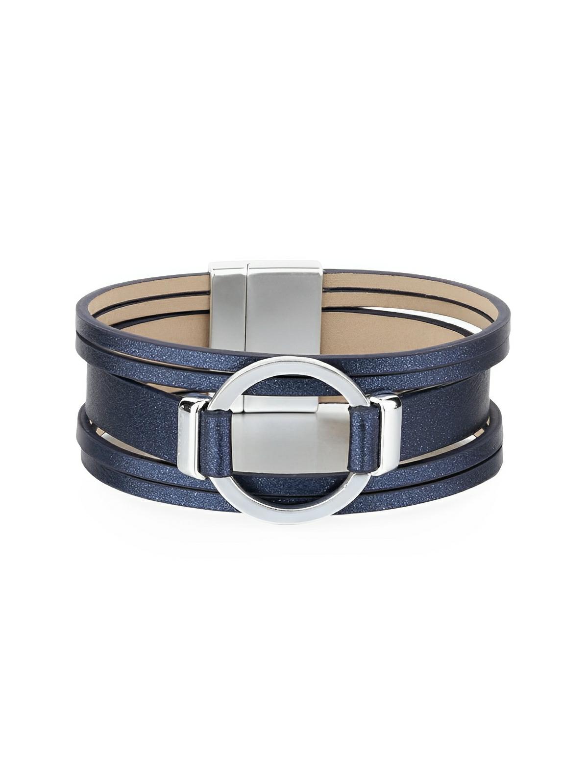 Bracelet simili vegan tressé magnétique, bijou femme tendance, accessoire ajustable, fermoir aimanté, style urbain, modèle Amezia - Bracelet - Bleu