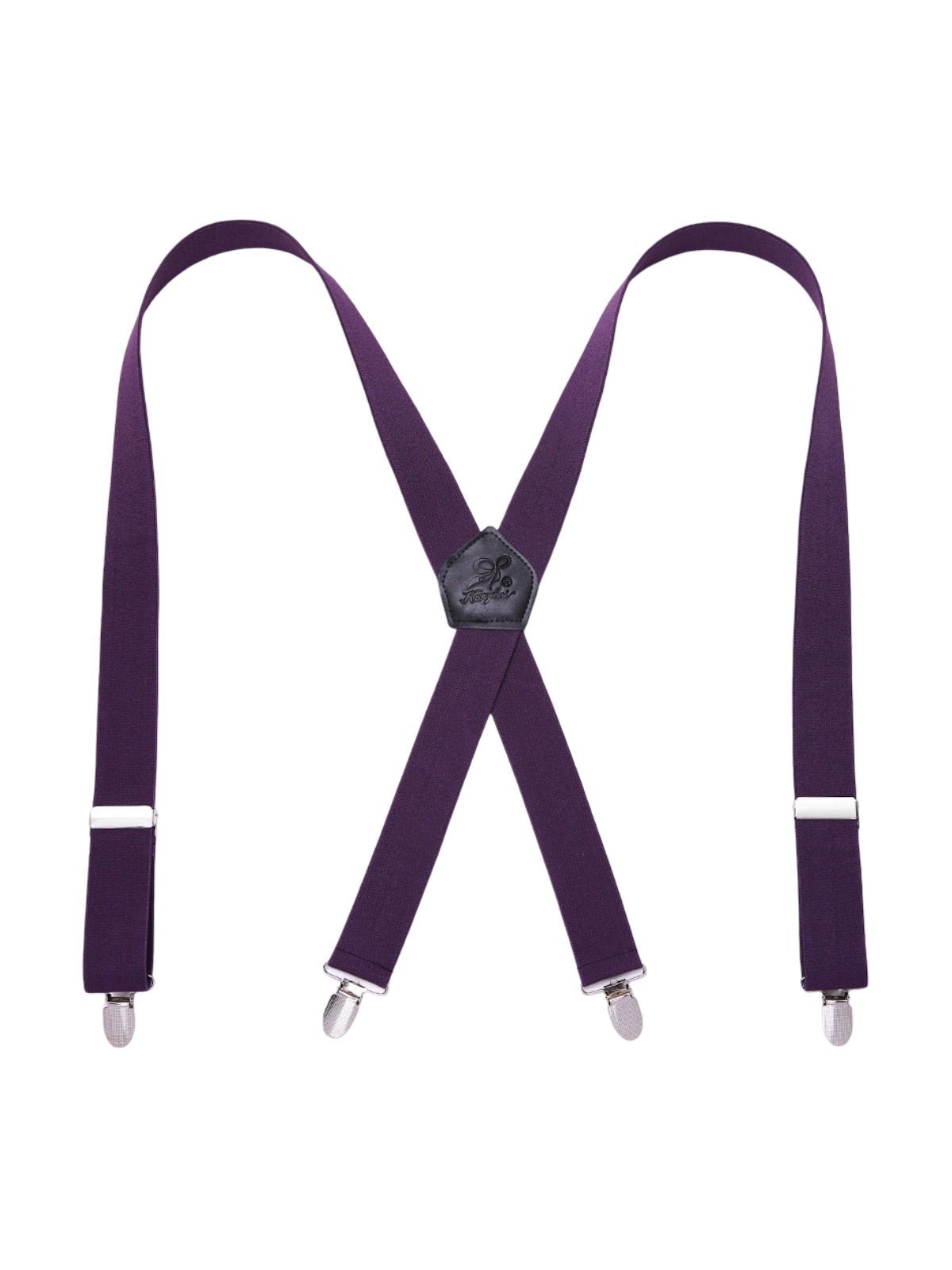 Bretelles homme AX4, pinces métalliques robustes, cuir véritable, confort élastique, design croisé X, ajustables 4 clips, style classique moderne, modèle Fabien - Bretelles - Violet