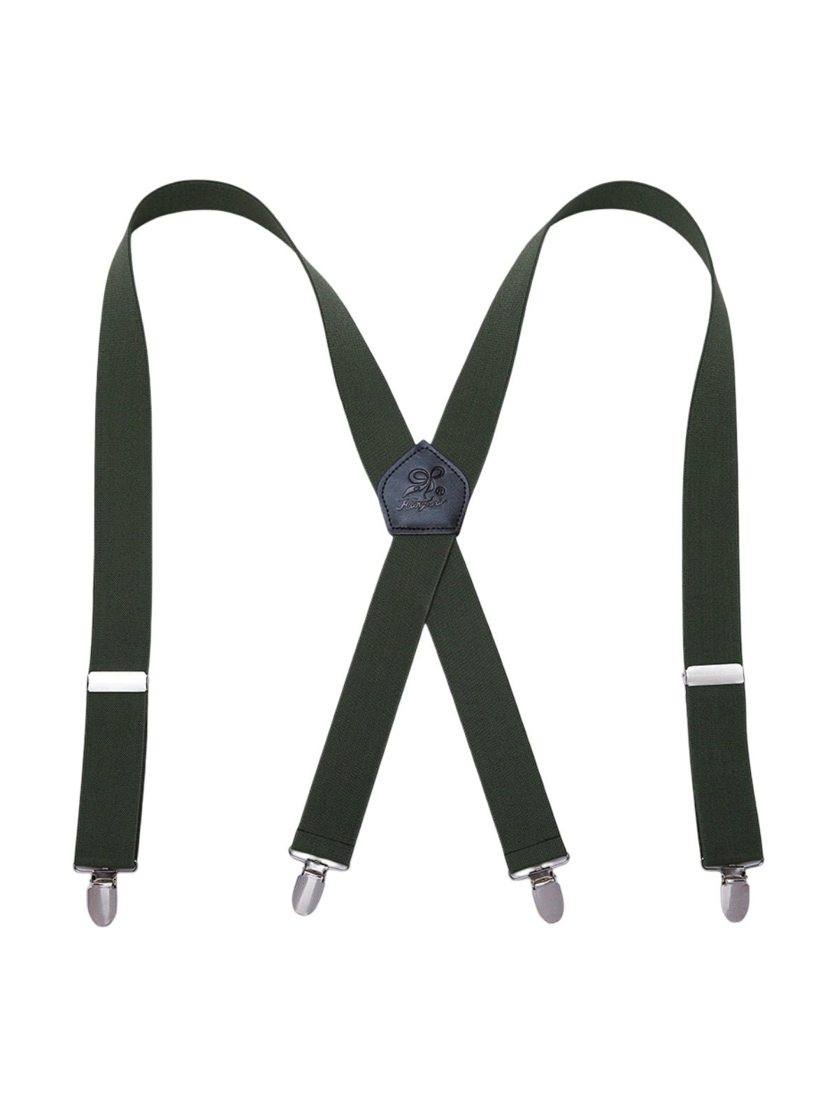 Bretelles homme AX4, pinces métalliques robustes, cuir véritable, confort élastique, design croisé X, ajustables 4 clips, style classique moderne, modèle Fabien - Bretelles - Vert