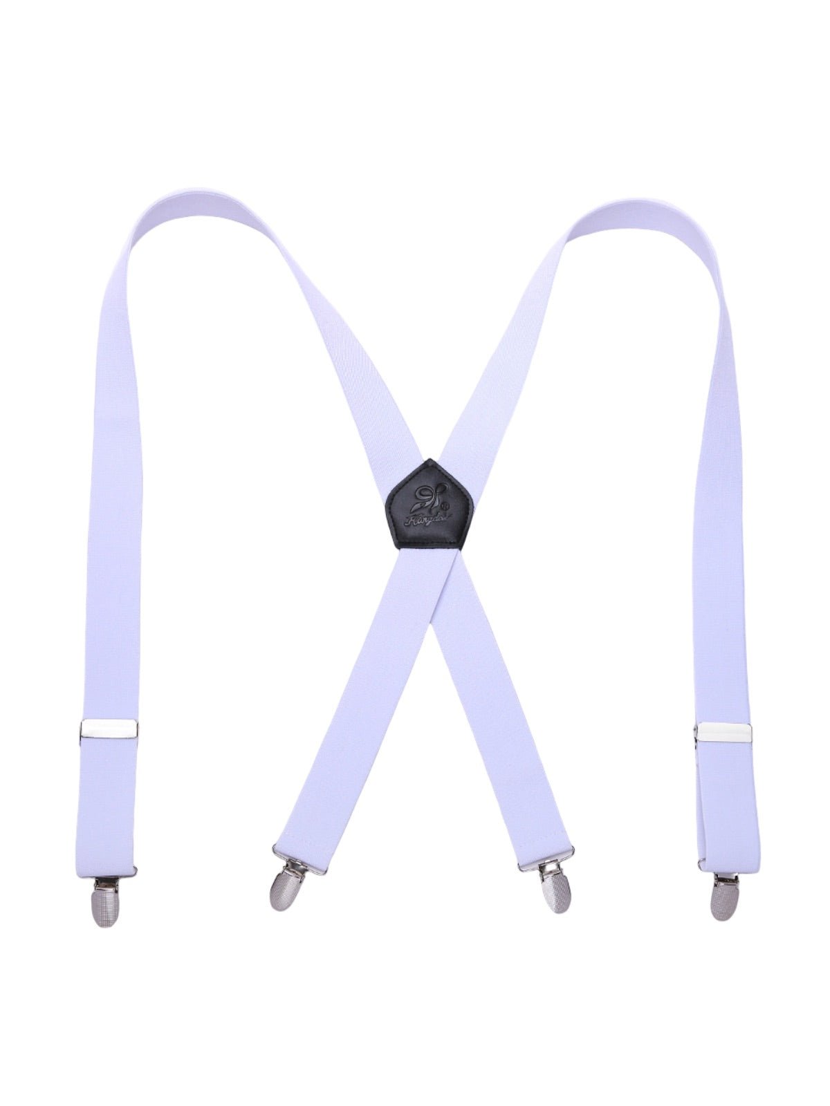 Bretelles homme AX4, pinces métalliques robustes, cuir véritable, confort élastique, design croisé X, ajustables 4 clips, style classique moderne, modèle Fabien - Bretelles - Blanc
