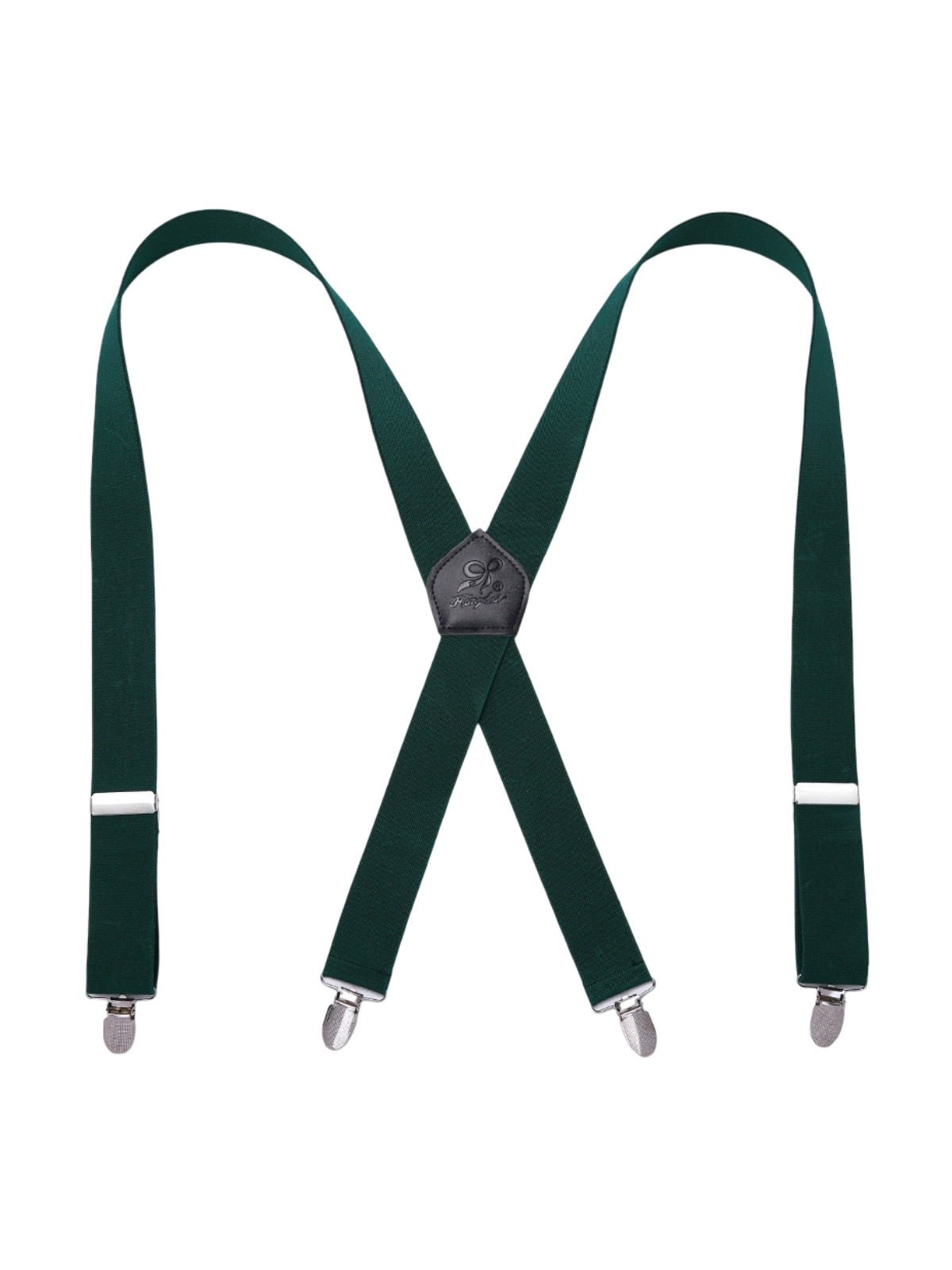 Bretelles homme AX4, pinces métalliques robustes, cuir véritable, confort élastique, design croisé X, ajustables 4 clips, style classique moderne, modèle Fabien - Bretelles - Vert foncé