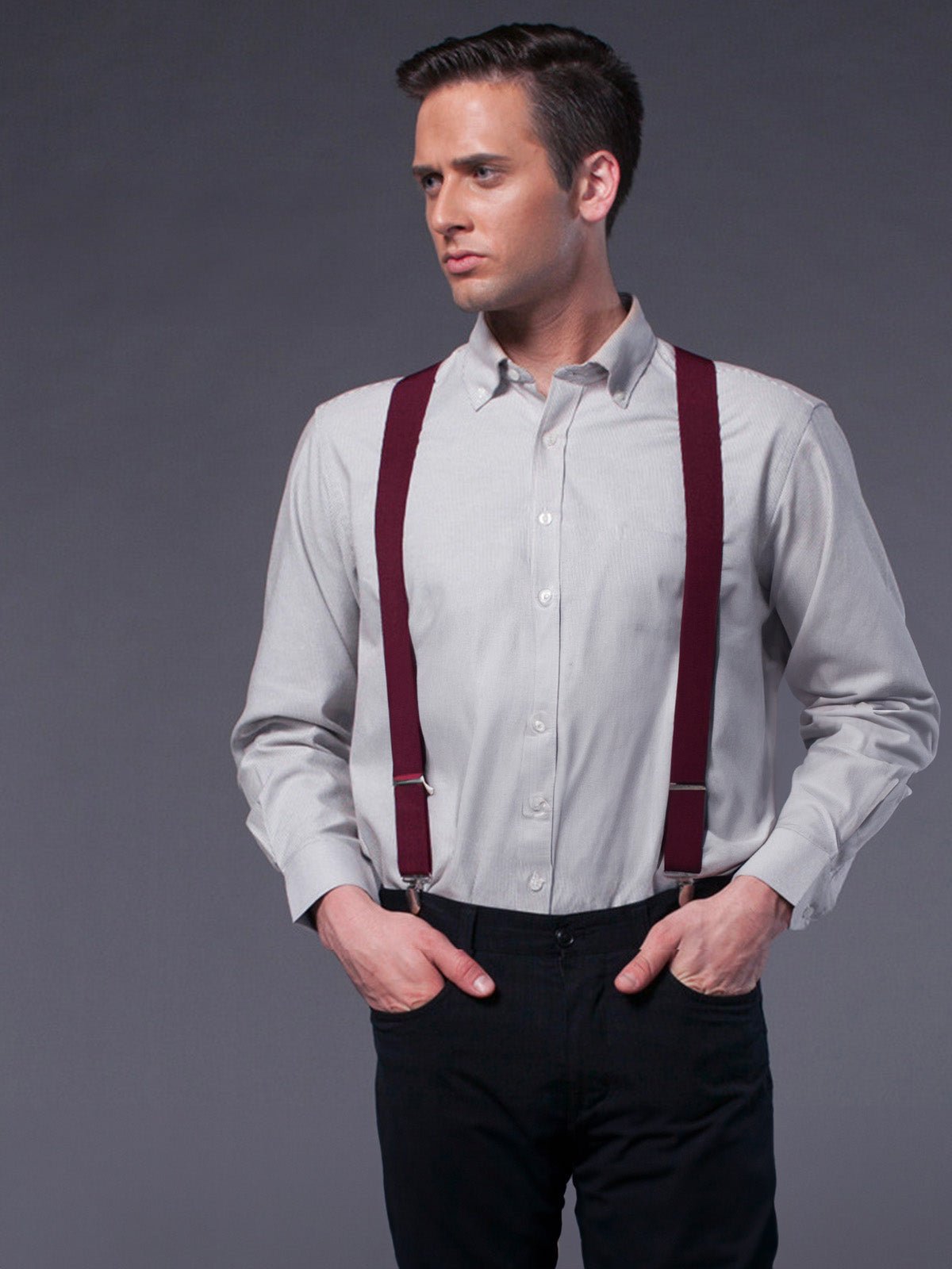 Bretelles homme AX4, pinces métalliques robustes, cuir véritable, confort élastique, design croisé X, ajustables 4 clips, style classique moderne, modèle Fabien - Bretelles - Noir