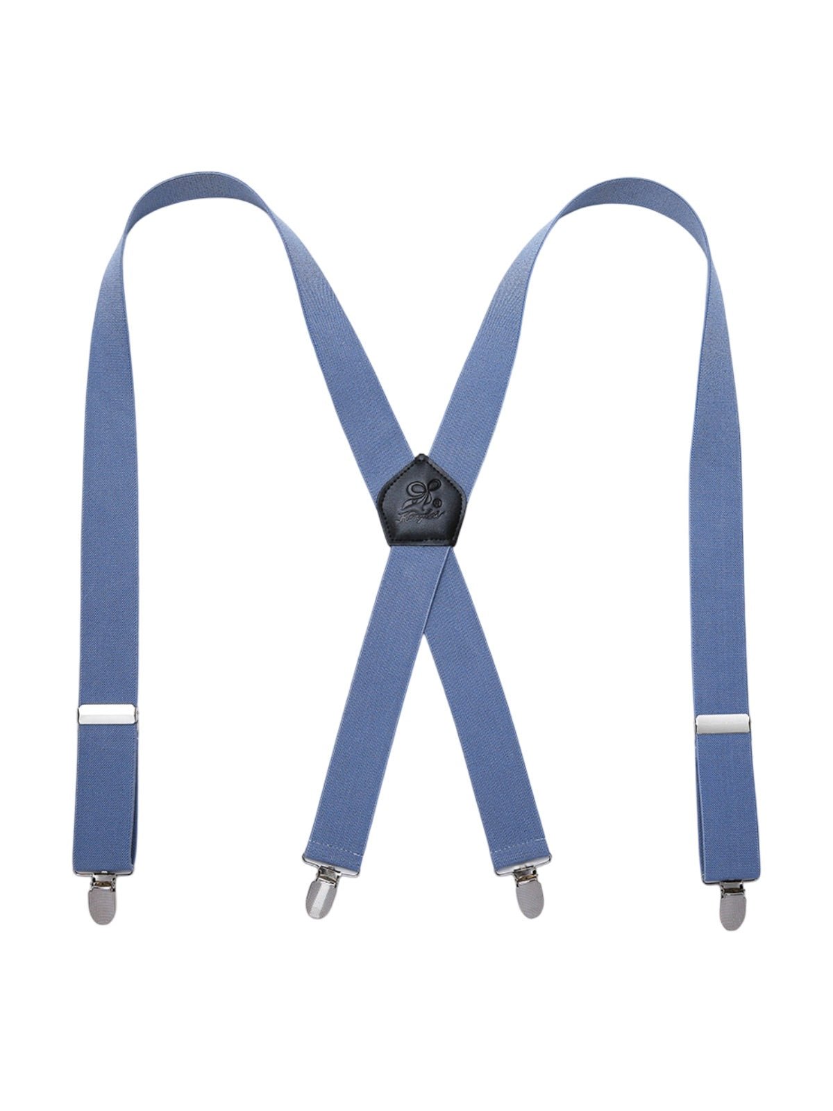 Bretelles homme AX4, pinces métalliques robustes, cuir véritable, confort élastique, design croisé X, ajustables 4 clips, style classique moderne, modèle Fabien - Bretelles - Bleu