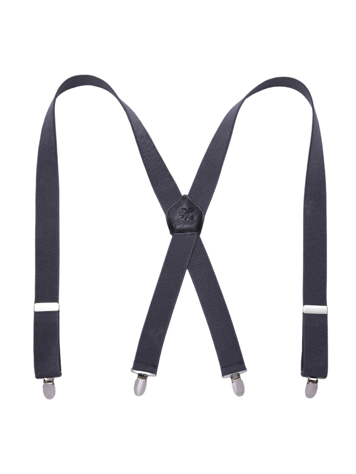 Bretelles homme AX4, pinces métalliques robustes, cuir véritable, confort élastique, design croisé X, ajustables 4 clips, style classique moderne, modèle Fabien - Bretelles - Gris
